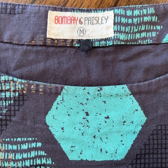Bombay Paisley cotton linen blend pull over dress honeycomb pattern size M - Picture 11 of 16